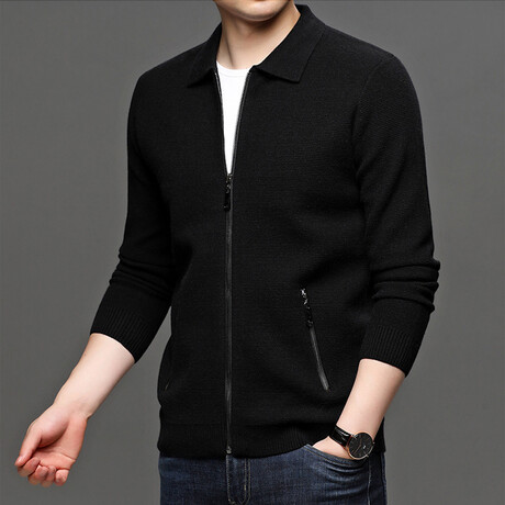 Hassan Zippered Sweater Jacket // Black (M)
