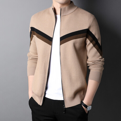 Alonzo Zippered Sweater Jackets // Tan (L)
