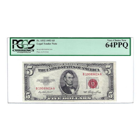 1953 $5 Small Size Legal Tender Note // PCGS Certified Choice 64 PPQ