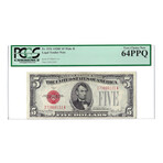 1928F $5 Small Size United States Note // PCGS Certified Choice 64 PPQ
