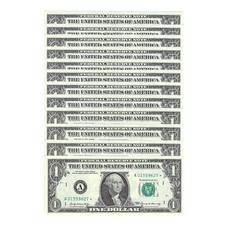 1969 $1 U.S. Federal Reserve Star Notes // 12 District Set ABCDEFGHIJKL // Deluxe Collector's Pouch