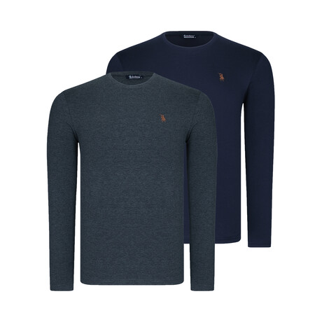 Set of  2 Crewneck Sweatshirts // Gray + Dark Blue (S)