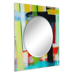 Shine Round Beveled Mirror on Square Free Floating Printed Tempered Art Glass