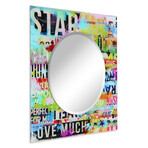 Star Round Beveled Mirror on Square Free Floating Printed Tempered Art Glass