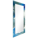 Subtle Blues Rectangular Beveled Mirror on Free Floating Reverse Printed Tempered Art Glass