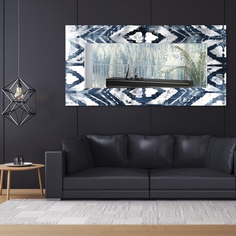 Indigo Extraction Rectangular Beveled Mirror on Free Floating Reverse Printed Tempered Art Glass