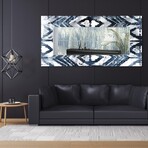 Indigo Extraction Rectangular Beveled Mirror on Free Floating Reverse Printed Tempered Art Glass