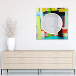 Shine Round Beveled Mirror on Square Free Floating Printed Tempered Art Glass