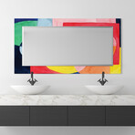 Launder Rectangular Beveled Mirror on Free Floating Reverse Printed Tempered Art Glass