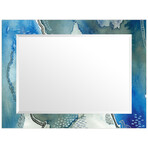 Subtle Blues Rectangular Beveled Mirror on Free Floating Reverse Printed Tempered Art Glass