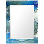 Subtle Blues Rectangular Beveled Mirror on Free Floating Reverse Printed Tempered Art Glass