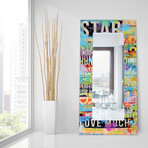Metro Mix Rectangular Beveled Mirror // Free Floating Printed Tempered Art Glass