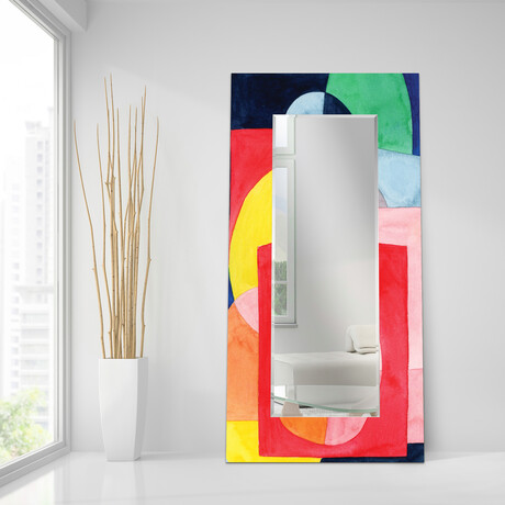 Launder II Rectangular Beveled Mirror on Free Floating Reverse Printed Tempered Art Glass