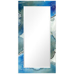 Subtle Blues Rectangular Beveled Mirror on Free Floating Reverse Printed Tempered Art Glass