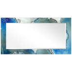 Subtle Blues Rectangular Beveled Mirror on Free Floating Reverse Printed Tempered Art Glass