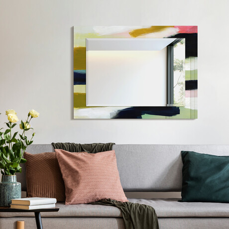 SunderRectangular Beveled Mirror on Free Floating Reverse Printed Tempered Art Glass