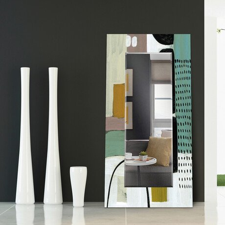 Introductions III Rectangular Beveled Mirror // Free Floating Printed Tempered Art Glass
