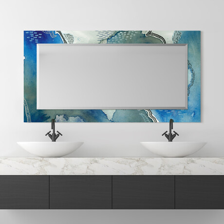 Subtle BluesRectangular Beveled Mirror on Free Floating Reverse Printed Tempered Art Glass