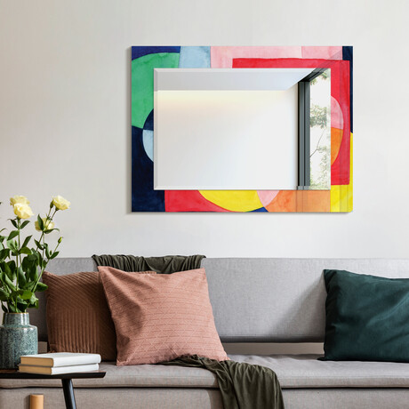 LaunderRectangular Beveled Mirror on Free Floating Reverse Printed Tempered Art Glass
