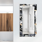 Ebony & Ivory Rectangular Beveled Mirror // Free Floating Printed Tempered Art Glass