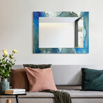 Subtle Blues Rectangular Beveled Mirror on Free Floating Reverse Printed Tempered Art Glass