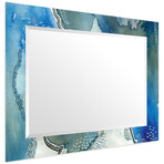 Subtle Blues Rectangular Beveled Mirror on Free Floating Reverse Printed Tempered Art Glass