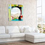 Shine Round Beveled Mirror on Square Free Floating Printed Tempered Art Glass