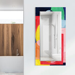 Launder Rectangular Beveled Mirror on Free Floating Reverse Printed Tempered Art Glass