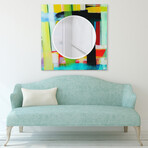 Shine Round Beveled Mirror on Square Free Floating Printed Tempered Art Glass