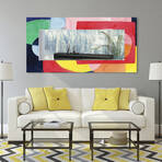 Launder II Rectangular Beveled Mirror on Free Floating Reverse Printed Tempered Art Glass