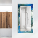 Subtle Blues Rectangular Beveled Mirror on Free Floating Reverse Printed Tempered Art Glass