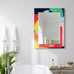 Launder Rectangular Beveled Mirror on Free Floating Reverse Printed Tempered Art Glass