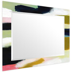 Sunder Rectangular Beveled Mirror on Free Floating Reverse Printed Tempered Art Glass (30"L x 40"W x 0.4"H)