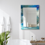Subtle Blues Rectangular Beveled Mirror on Free Floating Reverse Printed Tempered Art Glass