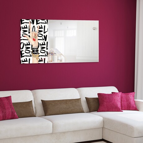 Loved Rectangular Beveled Mirror // Free Floating Printed Tempered Art Glass