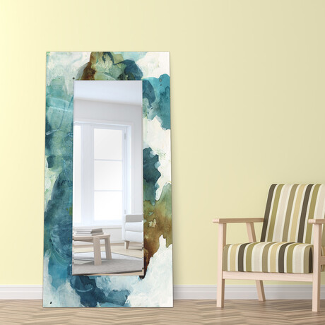 Blue Sky Rectangular Beveled Mirror // Free Floating Printed Tempered Art Glass