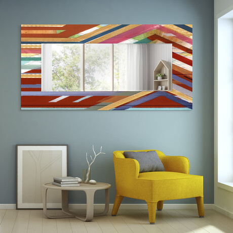 Lineal Color Rectangular Beveled Mirror on Free Floating Reverse Printed Tempered Art Glass