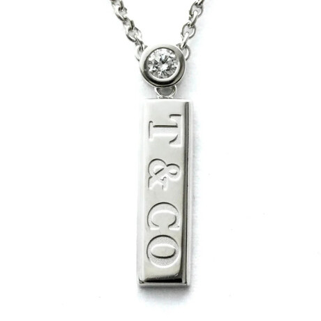 Tiffany & Co. // 18k White Gold Diamond Bar Necklace // 16.14" // Store Display