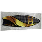 Fashion C Black Golden Surfboard // Reverse Printed Tempered Glass with Silver Leaf