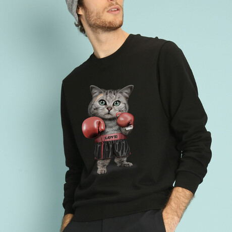 Boxing Cat Sweatshirt // Black (XS)