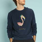 Flamingo Skater Sweatshirt // Navy (XS)