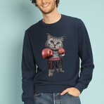 Boxing Cat Sweatshirt // Navy (XS)