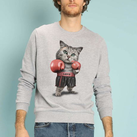 Boxing Cat Sweatshirt // Gray (XS)