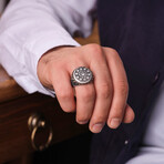 Sidney Silver Geometric Design Zircon Men's Ring (9)