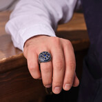 George Silver Geometric Desing Blue Zircon Men's Ring (9)