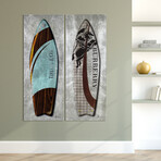Couture Silver Surfboards Frameless // Reverse Printed Tempered Glass Wall Art with Silver Leaf // Set of 2