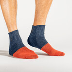 Paper x Cotton Color Block Short Socks // Navy x Orange (Small)