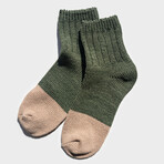 Paper x Cotton Color Block Short Socks // Moss x Sand (Small)