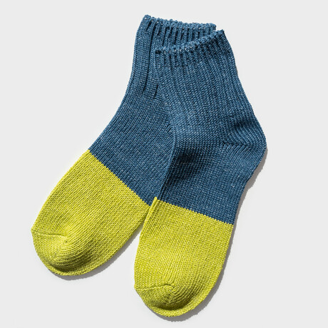 Paper x Cotton Color Block Short Socks // Blue x Lime (Small)