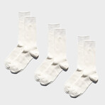 Paper x Cotton Rib Crew Socks// Pack of 3 // White (Small)